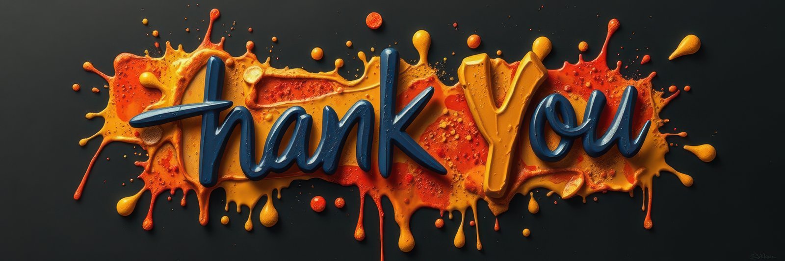 Creative thank you message made with vibrant colors and splashes on a black background